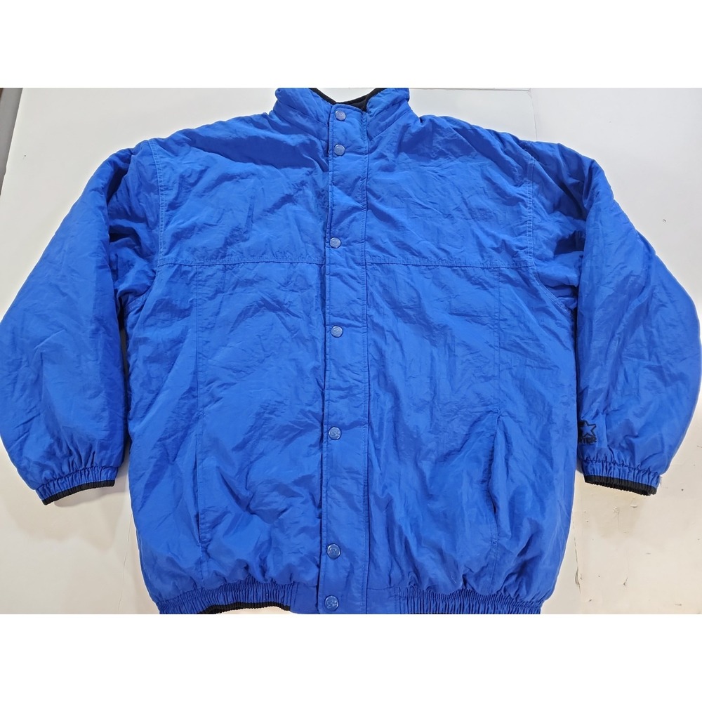 Vtg 1990s Starter Spellout Puffer Jacket XL Blue Heavyweight Nylon Streetwear